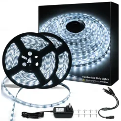 White LED light strip 2x16 FT Warm Light White Light Red Blue Green White Strip Lighting 600 LED 2835 Flexible Ribbon Light 12V Rope Light Suitable for Kitchen Cabinet Bedroom Wardrobe