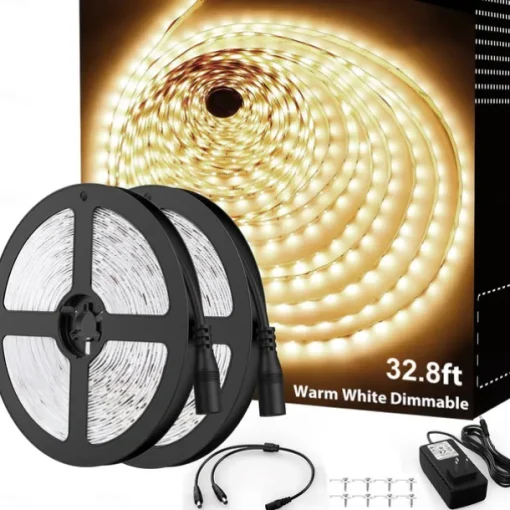 White LED light strip 2x16 FT Warm Light White Light Red Blue Green White Strip Lighting 600 LED 2835 Flexible Ribbon Light 12V Rope Light Suitable for Kitchen Cabinet Bedroom Wardrobe
