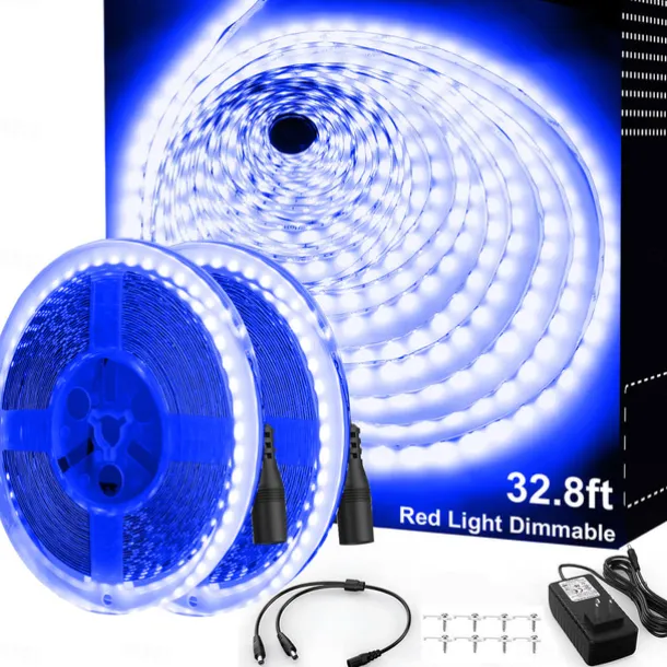 White LED light strip 2x16 FT Warm Light White Light Red Blue Green White Strip Lighting 600 LED 2835 Flexible Ribbon Light 12V Rope Light Suitable for Kitchen Cabinet Bedroom Wardrobe