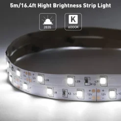 White LED light strip 2x16 FT Warm Light White Light Red Blue Green White Strip Lighting 600 LED 2835 Flexible Ribbon Light 12V Rope Light Suitable for Kitchen Cabinet Bedroom Wardrobe
