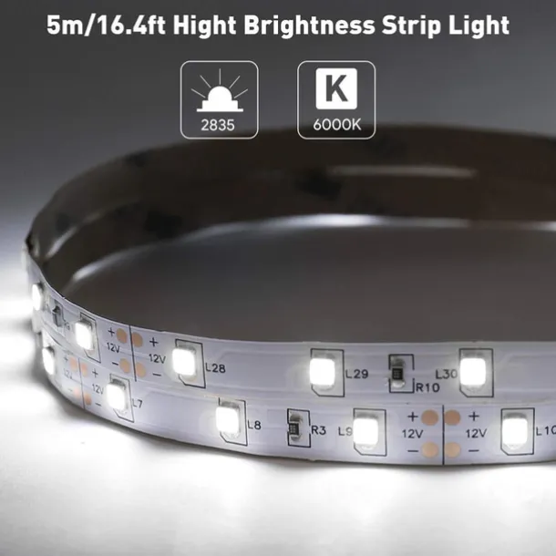 White LED light strip 2x16 FT Warm Light White Light Red Blue Green White Strip Lighting 600 LED 2835 Flexible Ribbon Light 12V Rope Light Suitable for Kitchen Cabinet Bedroom Wardrobe