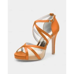 White Satin Bridal High Heel Sandals with Cross Straps - Perfect Wedding Shoes for Brides