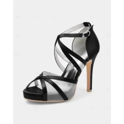 White Satin Bridal High Heel Sandals with Cross Straps - Perfect Wedding Shoes for Brides