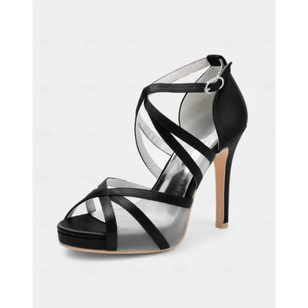 White Satin Bridal High Heel Sandals with Cross Straps - Perfect Wedding Shoes for Brides