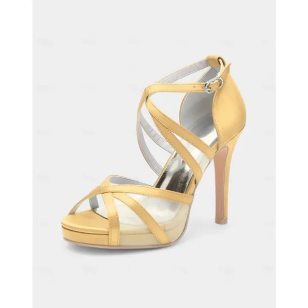 White Satin Bridal High Heel Sandals with Cross Straps - Perfect Wedding Shoes for Brides