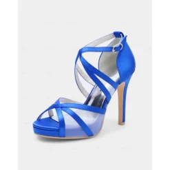 White Satin Bridal High Heel Sandals with Cross Straps - Perfect Wedding Shoes for Brides