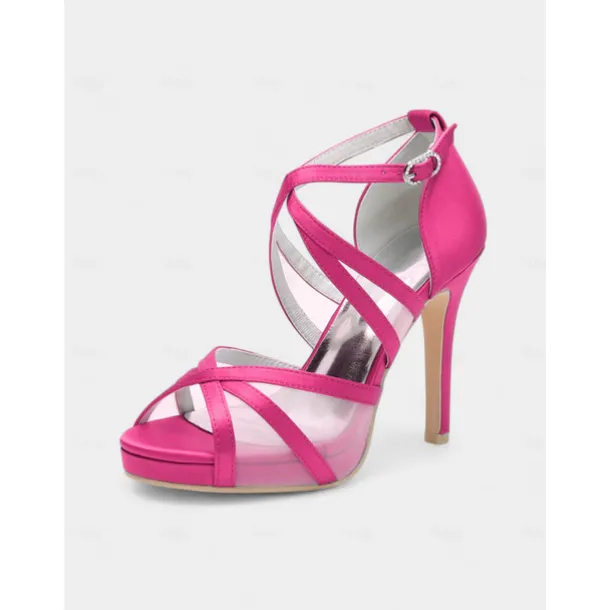 White Satin Bridal High Heel Sandals with Cross Straps - Perfect Wedding Shoes for Brides