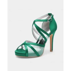 White Satin Bridal High Heel Sandals with Cross Straps - Perfect Wedding Shoes for Brides