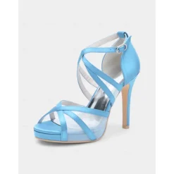 White Satin Bridal High Heel Sandals with Cross Straps - Perfect Wedding Shoes for Brides