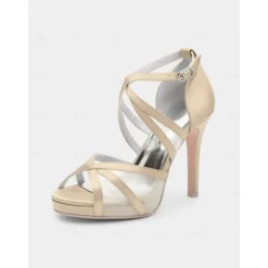 White Satin Bridal High Heel Sandals with Cross Straps - Perfect Wedding Shoes for Brides
