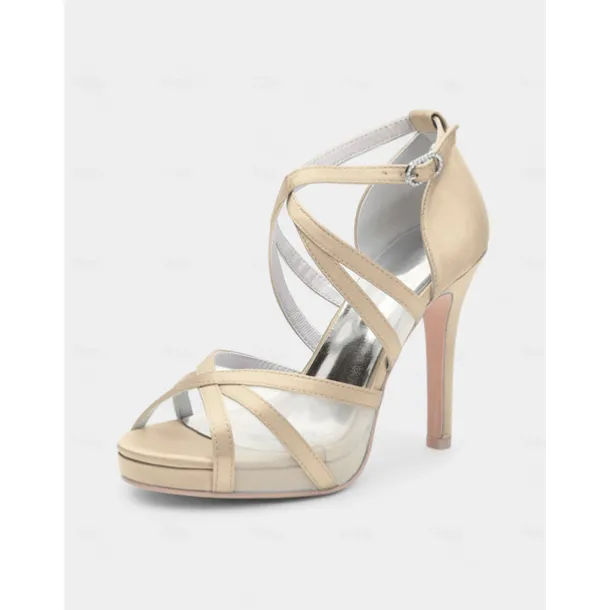 White Satin Bridal High Heel Sandals with Cross Straps - Perfect Wedding Shoes for Brides