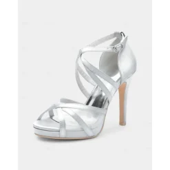White Satin Bridal High Heel Sandals with Cross Straps - Perfect Wedding Shoes for Brides
