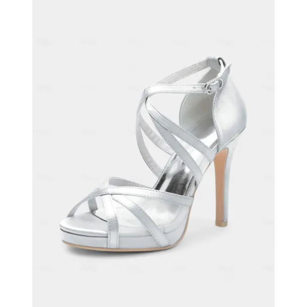 White Satin Bridal High Heel Sandals with Cross Straps - Perfect Wedding Shoes for Brides