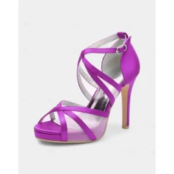 White Satin Bridal High Heel Sandals with Cross Straps - Perfect Wedding Shoes for Brides