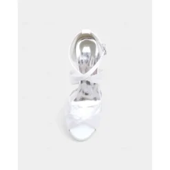 White Satin Bridal High Heel Sandals with Cross Straps - Perfect Wedding Shoes for Brides