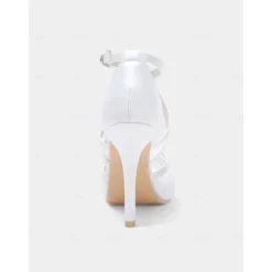 White Satin Bridal High Heel Sandals with Cross Straps - Perfect Wedding Shoes for Brides
