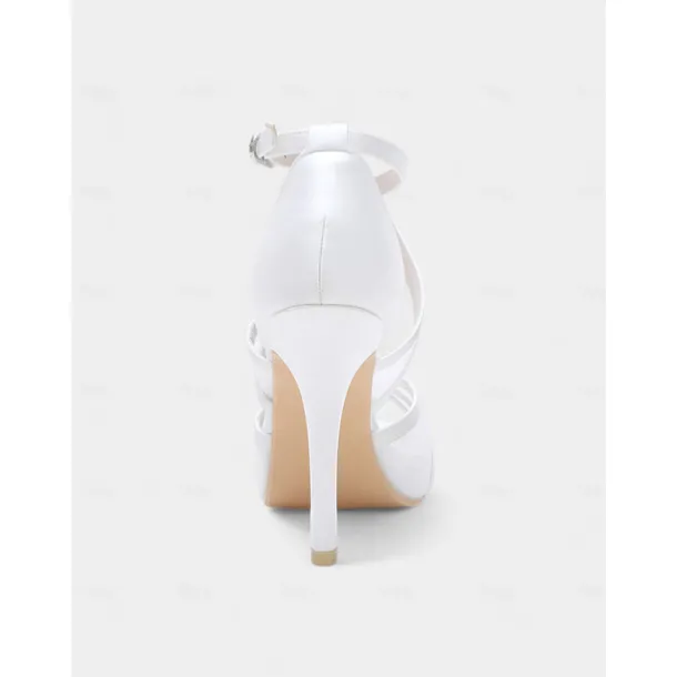 White Satin Bridal High Heel Sandals with Cross Straps - Perfect Wedding Shoes for Brides