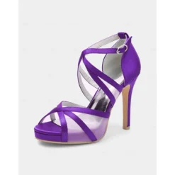 White Satin Bridal High Heel Sandals with Cross Straps - Perfect Wedding Shoes for Brides