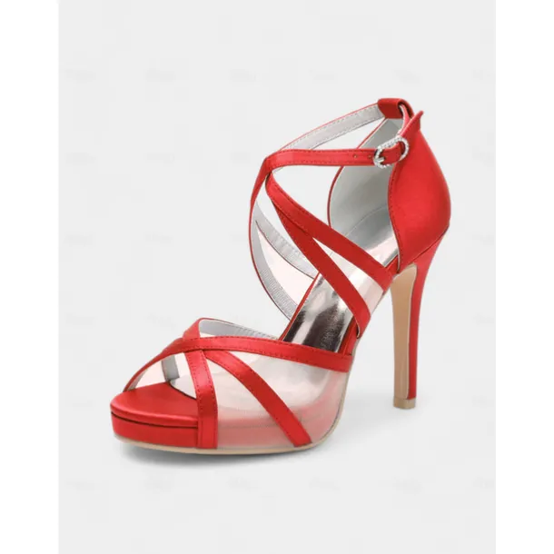 White Satin Bridal High Heel Sandals with Cross Straps - Perfect Wedding Shoes for Brides