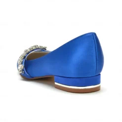 White Satin Flat Wedding Shoes with Pointed Toe and Crystal Floral Embellishment for Bridal Occasions