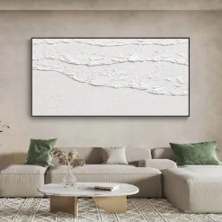 white waves Abstract painting handmade white wall art Horizontal painting art white textured wave painting wall art white Canvas oil painting wall art white abstract ocean wall art painting