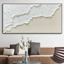 white waves Abstract painting handmade white wall art Horizontal painting art white textured wave painting wall art white Canvas oil painting wall art white abstract ocean wall art painting