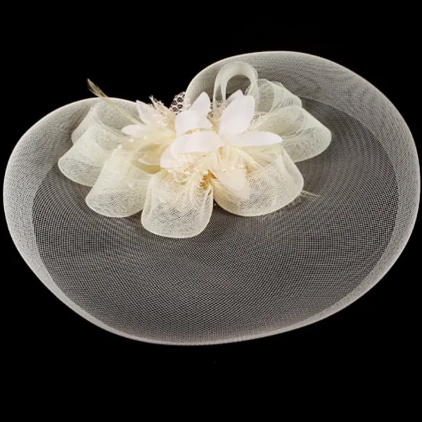 White Wedding Fascinator Tulle Beaded Organza Fascinators Hats Headwear Clip Vintage Elegant with Feathers Fur Flower 1 Piece Kentucky Horse Race Tea Party Ladies Day Headpiece