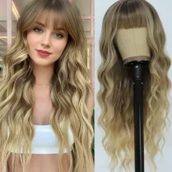 White Wigs with Bangs for Women Long Wavy Synthetic Wig Colorful Wig Hair Heat Resistant Wigs for Cosplay Party Use