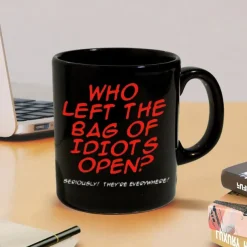 Who Left the Bag of Idiots Open Coffee Mug Black Retro Vintage Ceramic Mug with Graphic Design 12oz/330ml Perfect Gift for Music Lovers Guitarists and Band Members