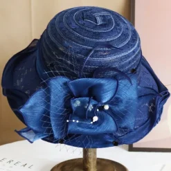 Wide Brim Lace Fascinator Kentucky Derby Hat for Womens Tea Party Fascinators Cap Church Wedding Cap with Flower