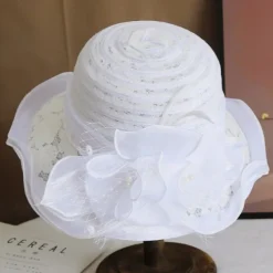 Wide Brim Lace Fascinator Kentucky Derby Hat for Womens Tea Party Fascinators Cap Church Wedding Cap with Flower