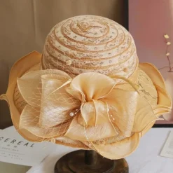 Wide Brim Lace Fascinator Kentucky Derby Hat for Womens Tea Party Fascinators Cap Church Wedding Cap with Flower