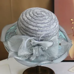 Wide Brim Lace Fascinator Kentucky Derby Hat for Womens Tea Party Fascinators Cap Church Wedding Cap with Flower