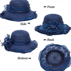 Wide Brim Lace Fascinator Kentucky Derby Hat for Womens Tea Party Fascinators Cap Church Wedding Cap with Flower