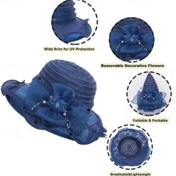 Wide Brim Lace Fascinator Kentucky Derby Hat for Womens Tea Party Fascinators Cap Church Wedding Cap with Flower