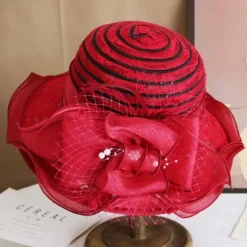 Wide Brim Lace Fascinator Kentucky Derby Hat for Womens Tea Party Fascinators Cap Church Wedding Cap with Flower