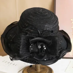 Wide Brim Lace Fascinator Kentucky Derby Hat for Womens Tea Party Fascinators Cap Church Wedding Cap with Flower