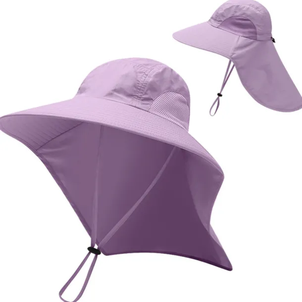 Wide Brim Sun Hat with Neck Flap, UPF50+ Hiking Fishing Hat for Men Women Summer Outdoor Portable Breathable Quick Dry Ultraviolet Resistant Hat Solid Color Black Purple Red Hunting Fishing Climbing