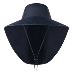 Wide Brim Sun Hat with Neck Flap, UPF50+ Hiking Fishing Hat for Men Women Summer Outdoor Portable Breathable Quick Dry Ultraviolet Resistant Hat Solid Color Black Purple Red Hunting Fishing Climbing