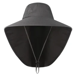 Wide Brim Sun Hat with Neck Flap, UPF50+ Hiking Fishing Hat for Men Women Summer Outdoor Portable Breathable Quick Dry Ultraviolet Resistant Hat Solid Color Black Purple Red Hunting Fishing Climbing