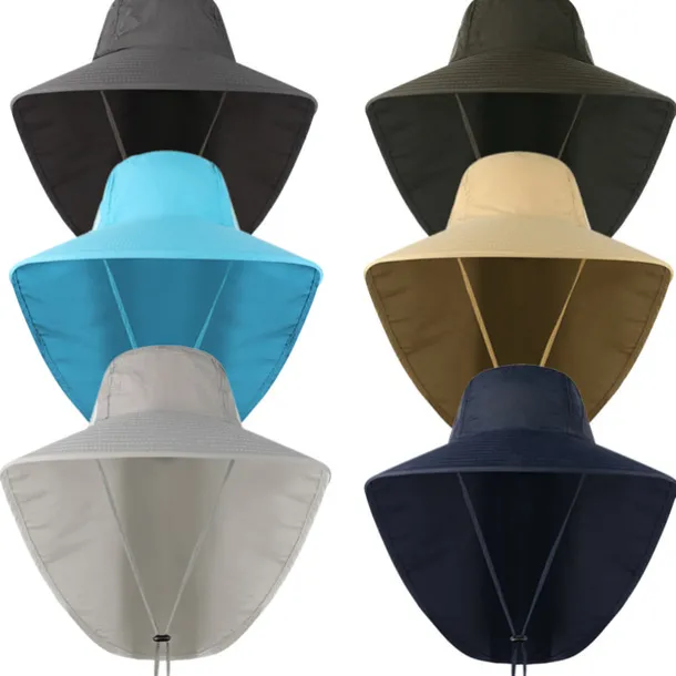 Wide Brim Sun Hat with Neck Flap, UPF50+ Hiking Fishing Hat for Men Women Summer Outdoor Portable Breathable Quick Dry Ultraviolet Resistant Hat Solid Color Black Purple Red Hunting Fishing Climbing