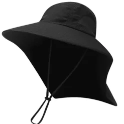 Wide Brim Sun Hat with Neck Flap, UPF50+ Hiking Fishing Hat for Men Women Summer Outdoor Portable Breathable Quick Dry Ultraviolet Resistant Hat Solid Color Black Purple Red Hunting Fishing Climbing