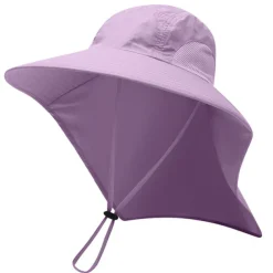 Wide Brim Sun Hat with Neck Flap, UPF50+ Hiking Fishing Hat for Men Women Summer Outdoor Portable Breathable Quick Dry Ultraviolet Resistant Hat Solid Color Black Purple Red Hunting Fishing Climbing