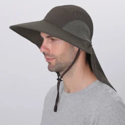 Wide Brim Sun Hat with Neck Flap, UPF50+ Hiking Fishing Hat for Men Women Summer Outdoor Portable Breathable Quick Dry Ultraviolet Resistant Hat Solid Color Black Purple Red Hunting Fishing Climbing