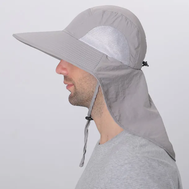 Wide Brim Sun Hat with Neck Flap, UPF50+ Hiking Fishing Hat for Men Women Summer Outdoor Portable Breathable Quick Dry Ultraviolet Resistant Hat Solid Color Black Purple Red Hunting Fishing Climbing