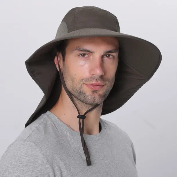 Wide Brim Sun Hat with Neck Flap, UPF50+ Hiking Fishing Hat for Men Women Summer Outdoor Portable Breathable Quick Dry Ultraviolet Resistant Hat Solid Color Black Purple Red Hunting Fishing Climbing