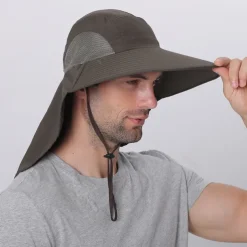 Wide Brim Sun Hat with Neck Flap, UPF50+ Hiking Fishing Hat for Men Women Summer Outdoor Portable Breathable Quick Dry Ultraviolet Resistant Hat Solid Color Black Purple Red Hunting Fishing Climbing