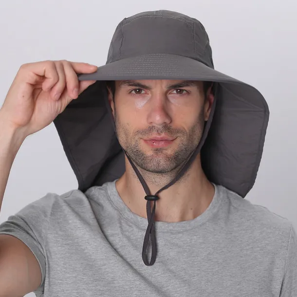 Wide Brim Sun Hat with Neck Flap, UPF50+ Hiking Fishing Hat for Men Women Summer Outdoor Portable Breathable Quick Dry Ultraviolet Resistant Hat Solid Color Black Purple Red Hunting Fishing Climbing