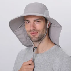 Wide Brim Sun Hat with Neck Flap, UPF50+ Hiking Fishing Hat for Men Women Summer Outdoor Portable Breathable Quick Dry Ultraviolet Resistant Hat Solid Color Black Purple Red Hunting Fishing Climbing