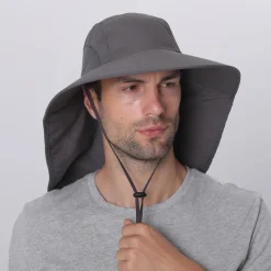 Wide Brim Sun Hat with Neck Flap, UPF50+ Hiking Fishing Hat for Men Women Summer Outdoor Portable Breathable Quick Dry Ultraviolet Resistant Hat Solid Color Black Purple Red Hunting Fishing Climbing